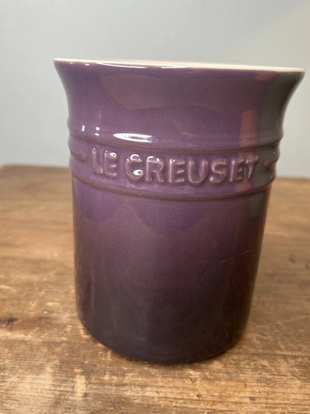 Discontinued Le Creuset Cassis Purple Stoneware Utensil Crock